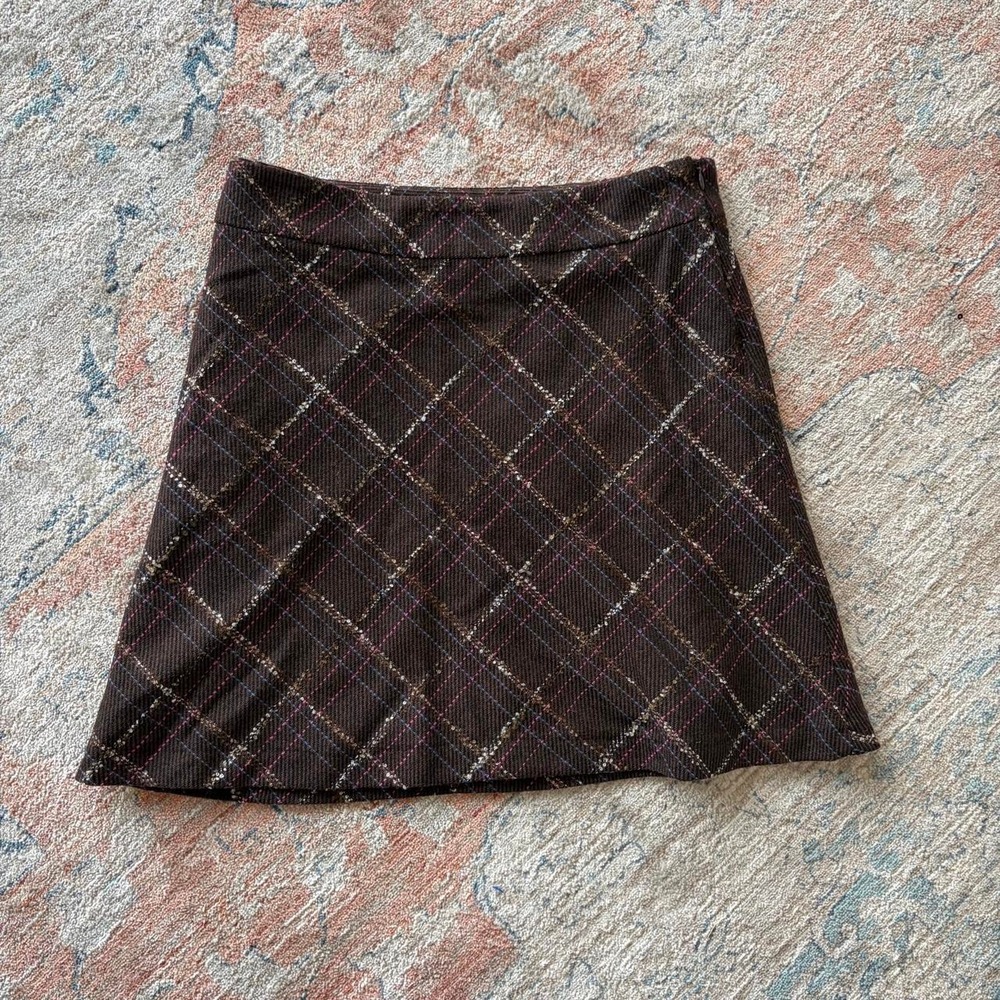 Old Navy Womens Brown Plaid Wool Blend Mini Skirt Pink Lining Size 4 Y2K Preppy